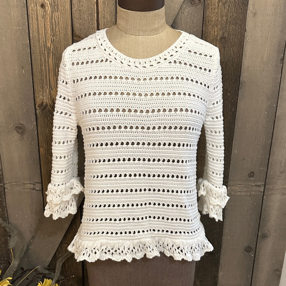 Lilly Pulitzer White Crochet Lace Knit Top | Size M